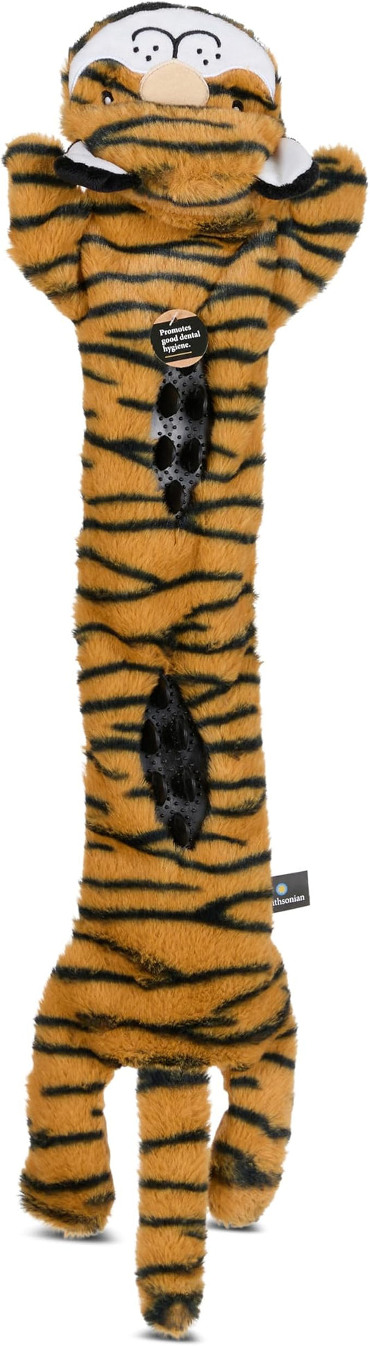 Smithsonian Longamals Tiger Plush Dog Toy – 30" Crinkle & Squeaky, Stuffing-Free Interactive Tug Toy for Medium & Large Dogs