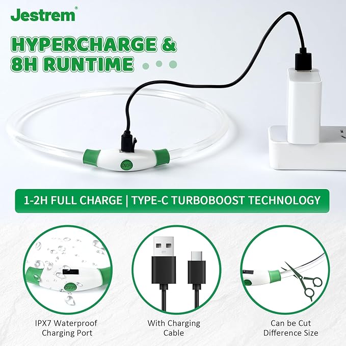 Led Dog Collar, Jestrem USB Rechargeable Waterproof Pet Safety Collar for Night Walking, Adjustable Reflective Collar Light Up Dog Collar for Small Medium Large Dogs