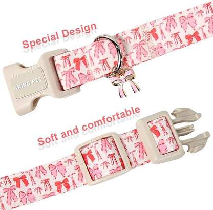 ARING PET Girl Dog Collar, Cute Spring Summer Pink Bow Puppy Pet Collars Necklace for Small Medium Large Female Dogs-S