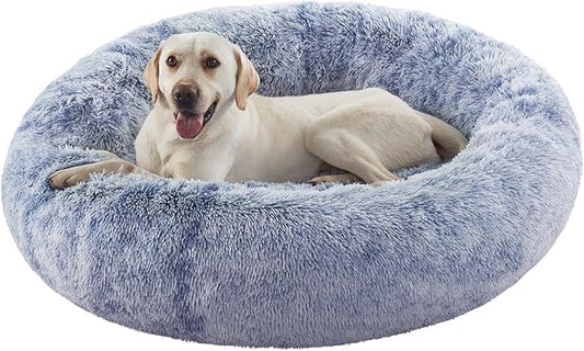 45 inches Donut Dog Bed for Extra Large Dogs,Calming Fluffy Round Jumbo Pet Bed with Removable & Washable Cover, Fits up to 120 lbs Pets (Dark Blue,XL)