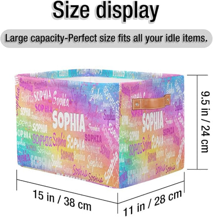 Custom Rectangle Storage Basket, Personalized Name Organizer Bin for Pet/Children Toys, Books, Clothes, Perfect for Rooms/Playroom, Watercolor Colorful Pink