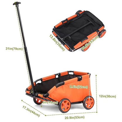 Mini Dog Strollers for Mini Pets, Foldable Multifunctional Shopping Carts with Extendable Pull Handle, Doggie Wagon Built-in Cushion and Safety Rope with Storage Bag (Orange)