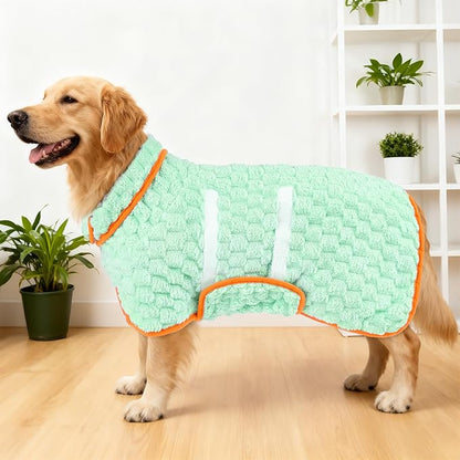 Glittme Dog Bathrobe for Drying Dogs, Super Absorbent Fleece Dog Towel Robe, Adjustable Dry Coat for Large Medium Small Dogs, Warm Pet Drying Vest for After Bath, Swimming, Muddy Walks & Car Travel