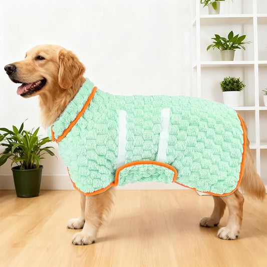 Glittme Dog Bathrobe for Drying Dogs, Super Absorbent Fleece Dog Towel Robe, Adjustable Dry Coat for Large Medium Small Dogs, Warm Pet Drying Vest for After Bath, Swimming, Muddy Walks & Car Travel