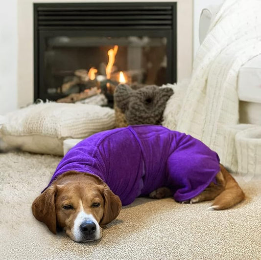 Geyecete Dog Drying Coat - Dog Bathrobe Towel - Microfibre Fast Drying Super Absorbent Pet Cat Bath Robe Towel, Luxuriously Soft - Purple - S