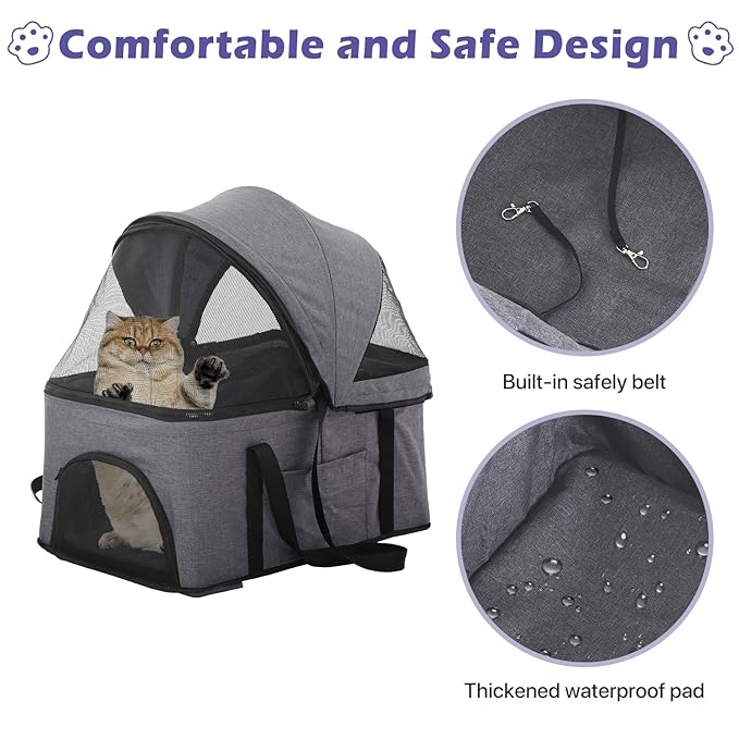 3-in-1 Folding Pet Stroller for Medium Small Dogs Cats - 4 Wheels Lightweight Travel With Detachable Carrier, Grey