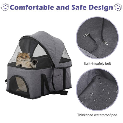 3-in-1 Folding Pet Stroller 3 Wheels Dog Cat Stroller with Detachable Carrier, Grey