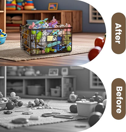 Metal Dog Toy Bin Storage Box with Handles for Puppy and Pet - Personalized Large Chew Proof Dog Toy Basket Organizer for Living Room