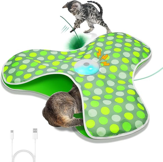 Sofolor Interactive Cat Toy, Automatic Cat Toys for Indoor Cats, Hide and Seek Cat Toy with Motion Activated, Moving Feather, Chirping, USB Rechargeable