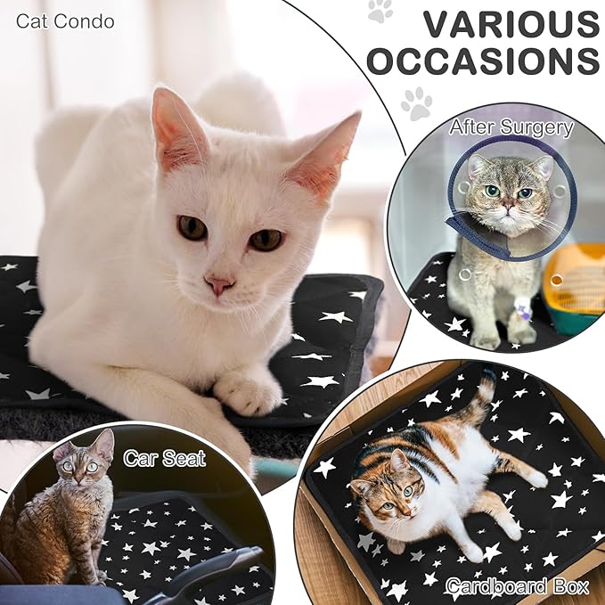 Self Warming Cat Bed Self Heating Dog Mat Star Pattern Warm Thermal Pet Pad Reflects Body Heat Washable Soft Puppy Crate Pad Anti Slip Kennel Mat for Pets(Black,18'' L X 24'' W X 0.4'' Th)