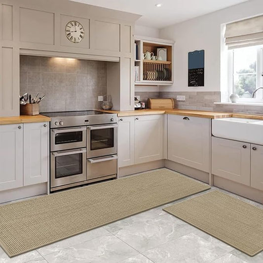 Artoid Mode Washable Non Slip Kitchen Rugs and Mats Set of 2, Rubber Backing Absorbent Kitchen Mats for Floor Front of Sink - 20x32 and 20x48 Inch