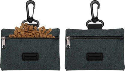 Dog Poop Bag Holder, Pet Waste Bag Dispenser Dog Treat Pouch with Clip Oxford Cloth Portable Reusable Easy Cleanup(2Pcs, Black), Intended for Outdoor/Travel/Walking
