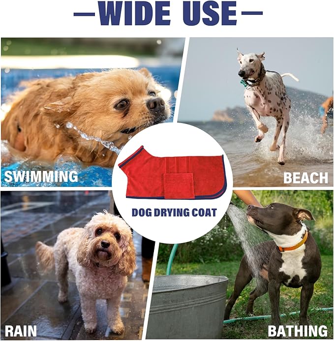 Dog Drying Coat - Fast Drying Dog Towel Robe - Microfiber Super Absorbent Pet Bathrobe, Adjustable Collar & Belly Strap Pet Coat Pet Bath Robe Towel (XX-Large, Red)