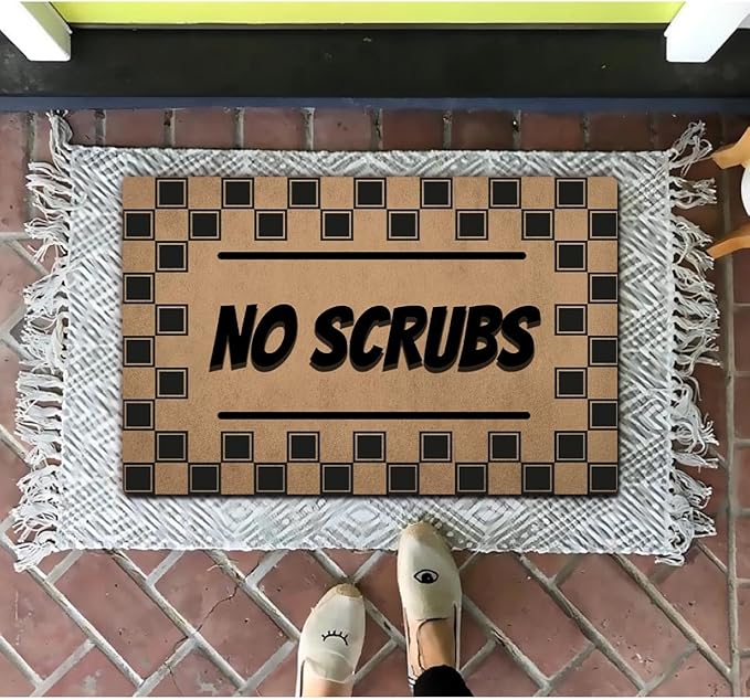 Funny Welcome Doormat (23.7 in X 15.6 in) Anti-Slip Rubber Back Entrance Way Indoor Front Porch Decor Rugs House Warming Gift (No Scrubs Door Sign Black Striple)