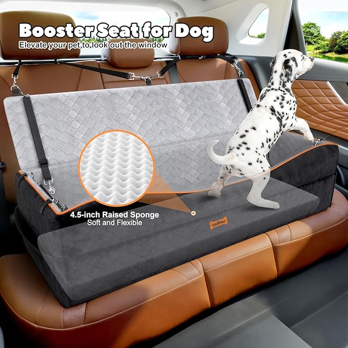 Car Seat for Large Dog, Dog Booster Seats for 2 Medium or 3 Small Dogs Under 100Lbs, Pet Car Seats with 2 Safety Leashes, Dogs Sofa Bed Cushion Add Thick Sponge, Pet Cars Carrier for Travel