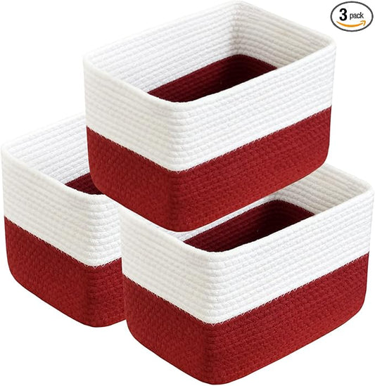 Hopegiver 3 Pack Rainbow Woven Storage Baskets for Shelves, 11x8x7 Inch Cotton Rope Decorative Organizer Bins for Blanket Clothes Book Baby Pet, Colorful Toy Basket for Playroom, Kids Room, Nursery