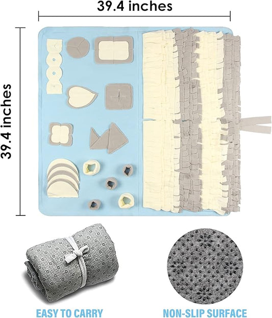 Snuffle Mat for Small Large Dogs (39.4" x 39.4") - Nosework Feeding, Easy to Fill, Machine Washable Training, Pet Activity/Toy/Play, Great for Stress Release - L & Blue