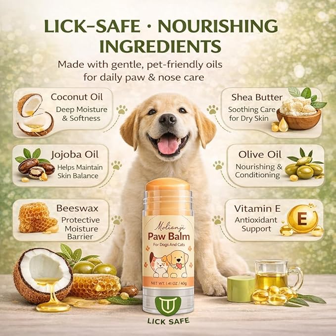 Dog Paw & Nose Balm Stick for Dogs & Cats, 2 Pack 1.41oz/40g, Mess-Free Lick-Safe Paw Wax for Hot Pavement & Winter Salt/Snow, Moisturizes Dry, Cracked Paws & Noses, Beeswax Olive Oil VIT E