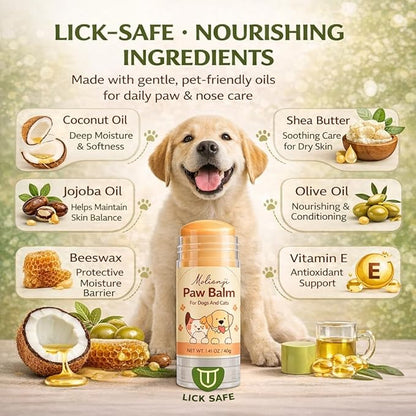 Dog Paw & Nose Balm Stick for Dogs & Cats, 2 Pack 1.41oz/40g, Mess-Free Lick-Safe Paw Wax for Hot Pavement & Winter Salt/Snow, Moisturizes Dry, Cracked Paws & Noses, Beeswax Olive Oil VIT E