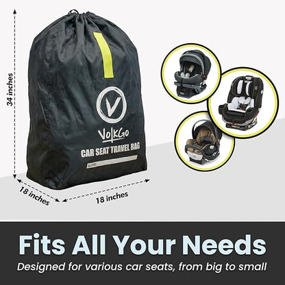 V VOLKGO Car Seat Travel Bag for Air Travel - Large Gate Check Bag for Airplane, Durable & Water-Resistant Protector with Pouch - Universal Size (Black)
