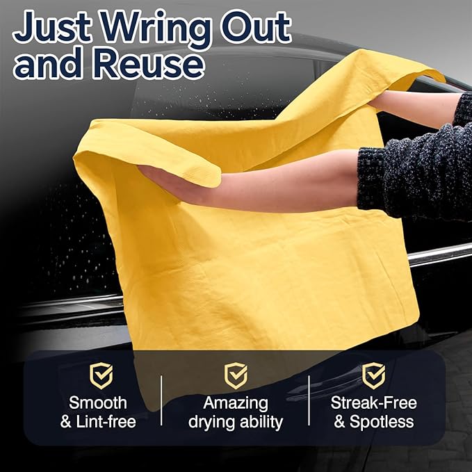 Premium Extra Large Shammy Cloth for Car Drying (34”x25”)-Super Absorbent XL Chamois Towel for Car-Reusable Shammy Towel for Car, Bathroom,Pets, Dust Remove, No Spots/Streak/Scratch