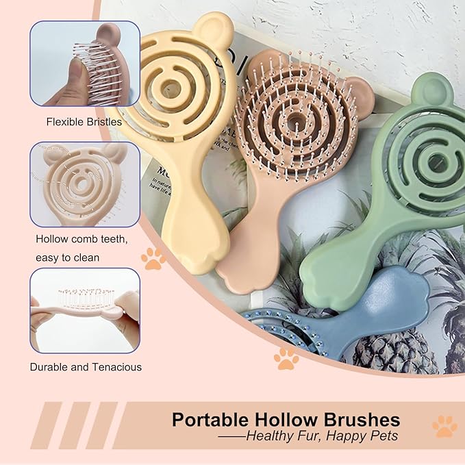 Cat-Ear Design Puppy Brush, Gentle Soft-Bristle Small Dogs Plastic Detangling Grooming Tool, Fit for Yorkie Shih Tzu Maltese Maltipoo (Apricot)