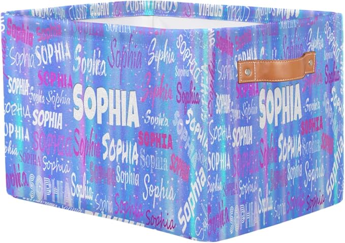 Custom Storage Baskets Named, Personalized Storage Bins Basket Boxes PU Leather Handles for Clothes Bedroom Closet Organizing Toys Books Shelves, Gradient Light Blue Stripes with Stars