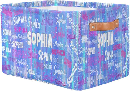 Custom Storage Baskets Named, Personalized Storage Bins Basket Boxes PU Leather Handles for Clothes Bedroom Closet Organizing Toys Books Shelves, Gradient Light Blue Stripes with Stars