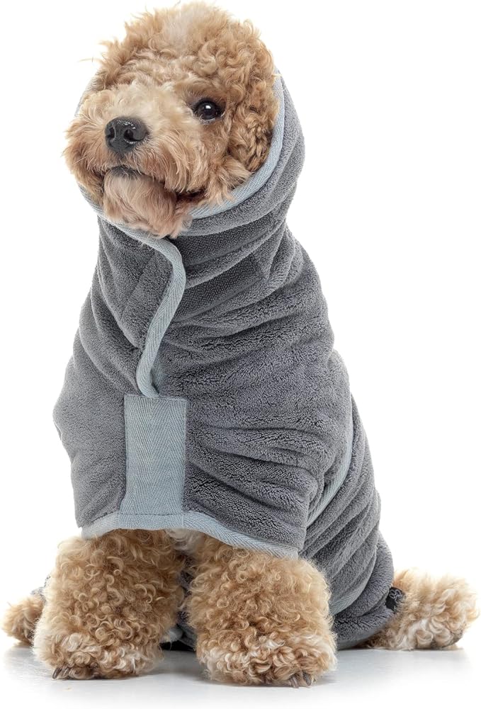 Lucky Pooch® Dog Robe - Luxurious Dog Bathrobe - Ultra Absorbent Dries Your Dogs in Minutes! Double-Layer, Super Soft Towel and Bath Robe All in One (S, Gray)