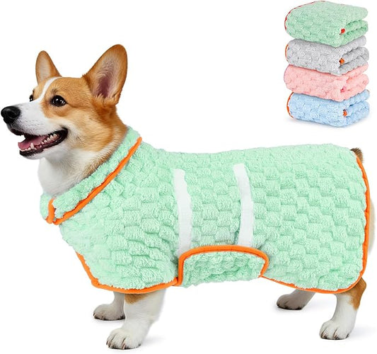 Glittme Dog Bathrobe for Drying Dogs, Super Absorbent Fleece Dog Towel Robe, Adjustable Dry Coat for Large Medium Small Dogs, Warm Pet Drying Vest for After Bath, Swimming, Muddy Walks & Car Travel