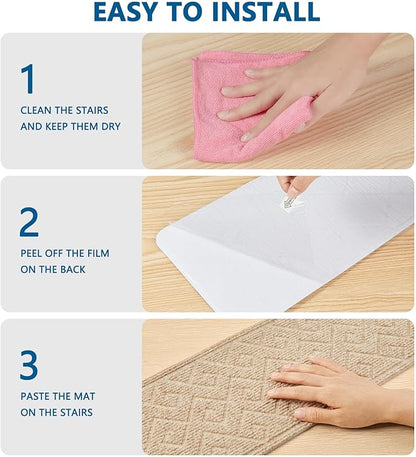 Stair Treads for Wooden Steps Indoor, 8" X 30" Non Slip Carpet Stair Treads with Reusable Adhesive for Kids Elders and Dogs, Surface Polyester TPR Backing Stair Rugs -4 Pack
