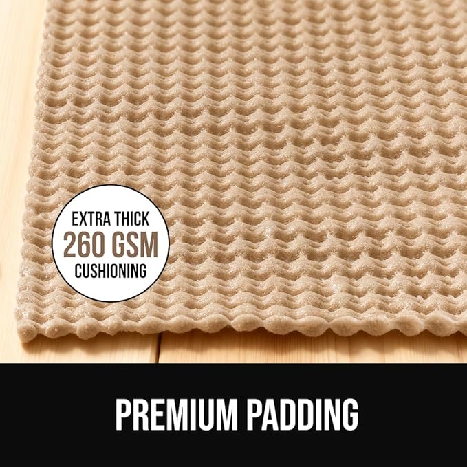 GORILLA GRIP Premium Dual Sided Extra Thick 5x7 Rug Gripper Pad for Hardwood Floors, Breathable Slip Resistant Pad Grips Under Carpet Area Rugs for Hard Surface Floor Protection, Easy Trim Mats, Beige