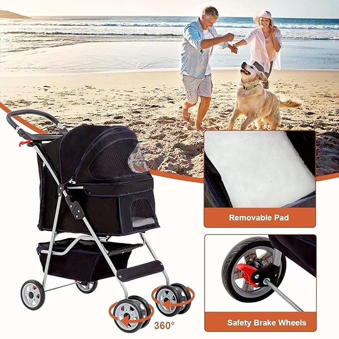 Dog Stroller Pet Stroller Cat Stroller for Medium Small Dogs Foldable Travel 3 Wheels Waterproof Puppy Stroller,Multiple Colors (Black)