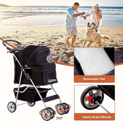 Dog Stroller Pet Stroller Cat Stroller for Medium Small Dogs Foldable Travel 3 Wheels Waterproof Puppy Stroller,Multiple Colors (Black)