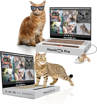 2PCS Cat Scratcher Laptop with 'Mouse' Jingle Ball, Stickers, 3-in-1 Cardboard Cat Interactive Toy, Kitten Toy & Cat Scratching Pad