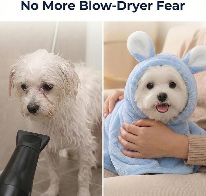 Dog Bathrobe Super Absorbent Towel for Small Dogs Cats Fast Drying Dog Robe Coat with Hood Puppy Cat Bath Towel Wrap Pet Grooming Supplies After Shower (Yellow,S)