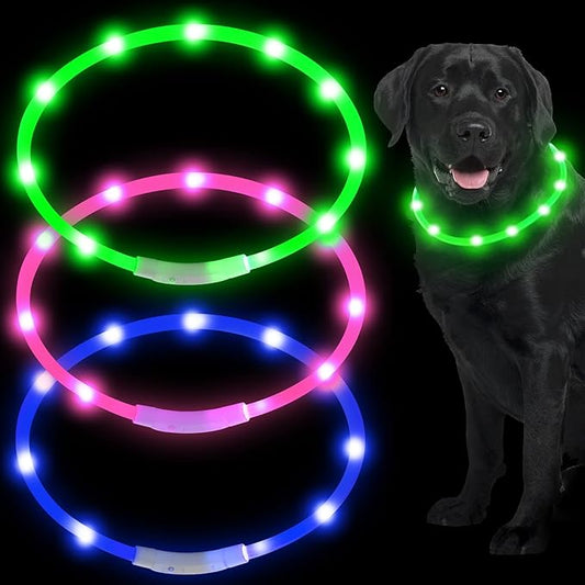 Weewooday 3 Pcs Dog Collar USB Rechargeable LED Light up Dog Collar Flash Waterproof Pet Necklace Pet Lights for Night Walking Adjustable Safety Necklace for Large Medium Small Puppy(3 Colors)