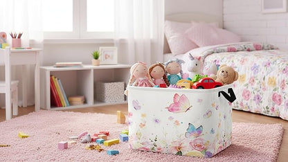 CLOCOR Rectangular Storage Basket,Collapsible Cute Pattern Storage Bin,Waterproof Books Box with Handles,Gift Basket(Golden Butterfly)