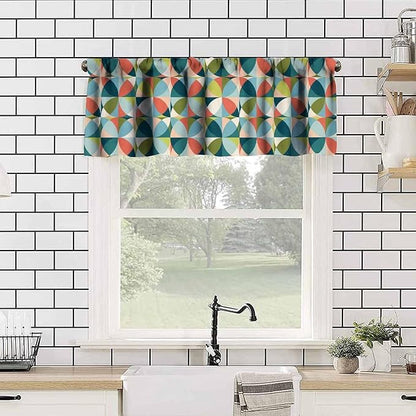 Mid Century Curtain Valance, Retro Abstract Geometric Circles Boho Vintage Classic Minimalist Window Valance Curtains for Farmhouse Bedroom Living Room Kitchen 54x18inch