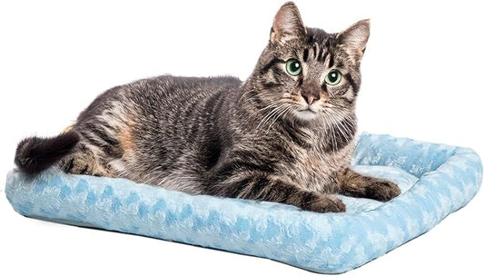 MidWest Homes for Pets QuietTime Fashion XXS Dog Bed – Blue Faux Fur Bolster, Ultra-Soft and Machine Washable, Fits 18-Inch Crates and Carriers, for Small Dogs and Cats
