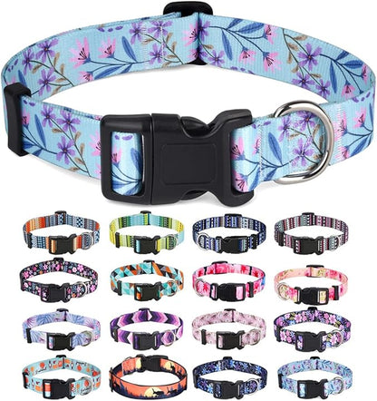 Dog Collar with Bohemia Floral Tribal Geometric Patterns - Soft Ethnic Style Collar Adjustable for Small Medium Large Dogs(Floral Purple,M)