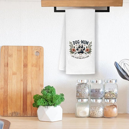 Dog Mom Bathroom Towels, Dog Mom Lovers Owner Gifts for Women Dish Tea Towels, Pet Lover Gifts, Floral Puppy Paws Decorative Hand Towels for Kitchen Bathroom Decor, 16x24 Inch