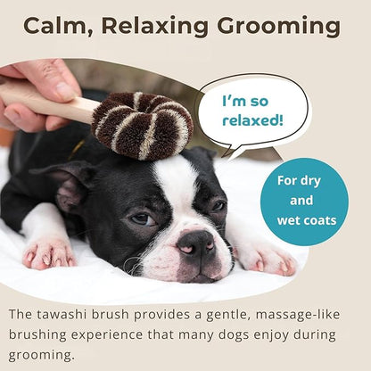Natural Tawashi Dog Grooming & Massage Brush – Made in Japan, Gentle Palm Fiber Brush for Dogs, Relaxing Skin Stimulation, Low Static, Wooden Handle, Daily Dog Care Tool (Small Dog A)