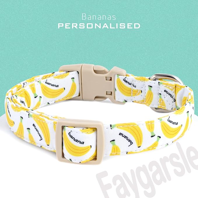 Faygarsle Cute Banana Print Dog Collar Spring Summer Design for Small Medium Large Dogs White and Yellow S