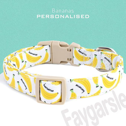 Faygarsle Cute Banana Print Dog Collar Spring Summer Design for Small Medium Large Dogs White and Yellow XS