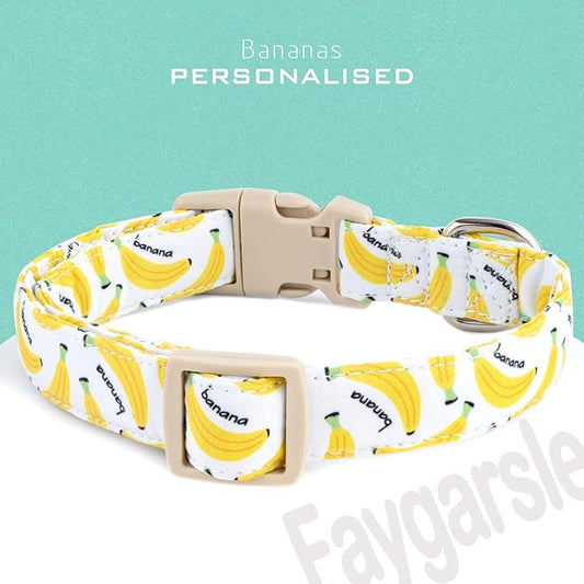 Faygarsle Cute Banana Print Dog Collar Spring Summer Design for Small Medium Large Dogs White and Yellow L