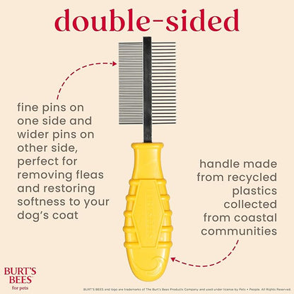 Burt's Bees for Pets Dual Sided Flea Comb with Handle Made from Recycled Plastics Collected from Coastal Communities, 2-in-1 Grooming Tool for Dogs, Dog Comb Removes Fleas & Flea Eggs