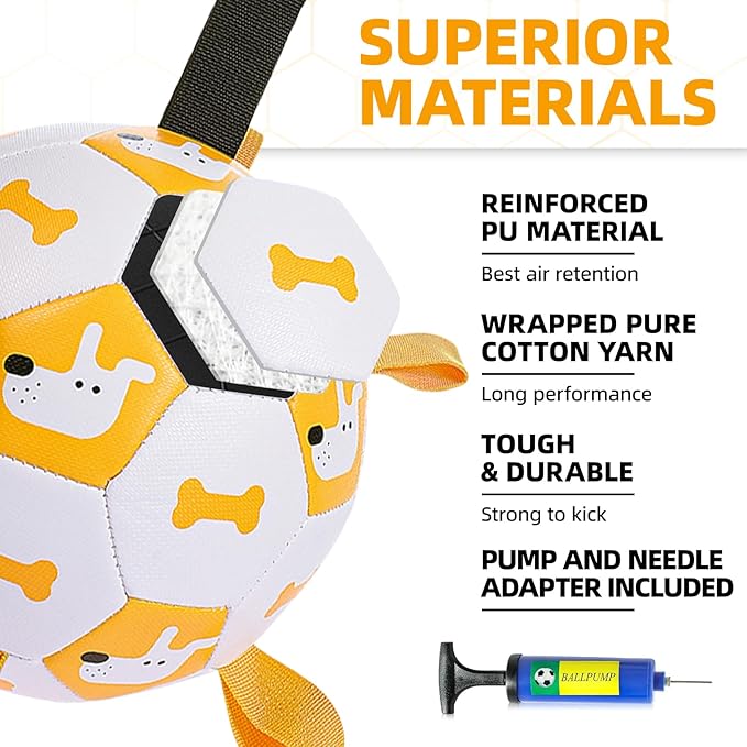 Dog Toys Soccer Ball, Soccer Ball with Straps, Interactive Dog Toys for Tug of War, Dog Water Toy, Durable Dogs Balls for Small Medium & Large Dogs (White) (White)