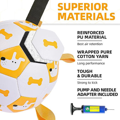 Dog Toys Soccer Ball, Soccer Ball with Straps, Interactive Dog Toys for Tug of War, Dog Water Toy, Durable Dogs Balls for Small Medium & Large Dogs (White) (White)