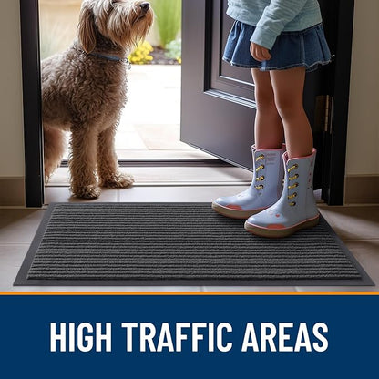 OLANLY Front Door Mat Indoor Outdoor Entrance, Waterproof Heavy Duty Doormat, Fade Resistant, Low Profile, Easy Clean Patio Porch Welcome Floor Mats for Entry, 71x34, Charcoal Grey